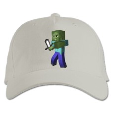 Бейсболка с принтом Майнкрафт Зомби Меч - белая