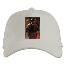 Кепка з принтом Рейнбоу Сікс Сидж Того, Хто Міг Герой - біла