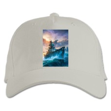Baseball cap with Print World Of Warships Theme Boat Print - white