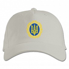Бейсболка с принтом Патриотический Принт Орнамент Герб Украины - белая