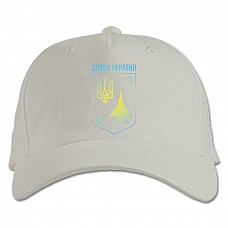 Baseball cap with Print Coat of arms of Ukraine Ghost of Kyiv Glory to Ukraine - white