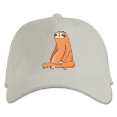 Бейсболка с принтом Оранжевый Ленивец Спит - белая