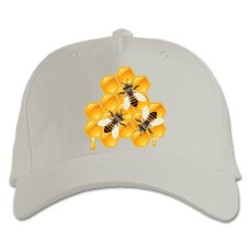 Baseball cap with Print Three Bees And Honey - white