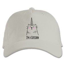 Бейсболка с принтом Котик Единорог - белая