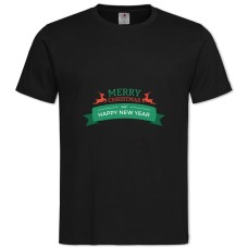 TWith Christmas And New Year With Red Deer -shirt with Print With Christmas And New Year With Red Deer - 2XL black
