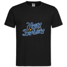TBirthday In Blue Letters And Asterisks -shirt with Print Birthday In Blue Letters And Asterisks - 2XL black