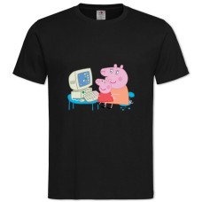 Футболка с принтом Свинка Пеппа И Компьютер - 2XL черная
