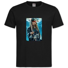 Футболка с принтом Пираты Карибского Моря Капитан Джек Воробей - 2XL черная