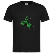 Футболка с принтом Зеленая Змея На Дереве - 2XL черная
