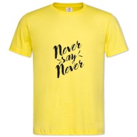 T-shirt z nadrukiem „Nigdy nie mów nigdy” – S Żółty
