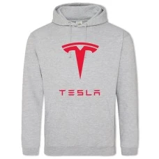 Hoodie with Print Logo Tesla - 2XL grey