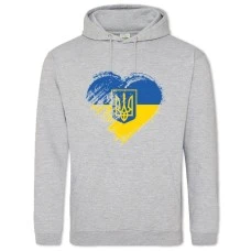 Худи с принтом Сердце Украины и Герб - 2XL серый