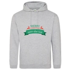 Hoodie with Print With Christmas And New Year With Red Deer - 2XL grey