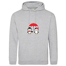Hoodie with Print Valentine's Day Two Penguin Under Umbrella With Hearts - 2XL grey