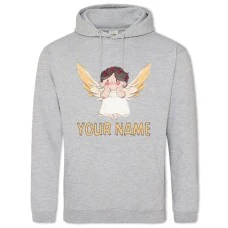 Hoodie with Print Angel Day Your Name Hand Drawn Angel - 2XL grey