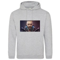 Hoodie with Print Cyberpunk 2077 Game's Protagonist - 2XL grey