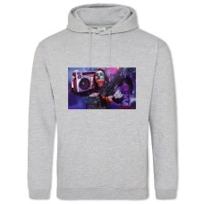 Hoodie with Print Cyberpunk Character With Barrel - 2XL grey