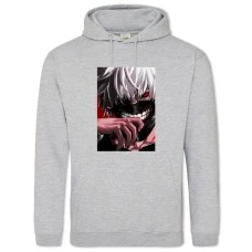 Hoodie with Print Tokyo Ghoul Ken Kaneki Face - 2XL grey
