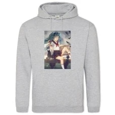 Hoodie with Print Hatsune Miku With Cat - 2XL grey