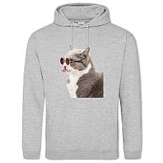 Hoodie with Print Trendy Gray And White Cat - 2XL grey