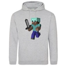 Hoodie with Print Minecraft Steve With Sword - 2XL grey