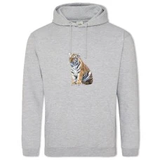 Hoodie with Print Small Tiger Sits - 2XL grey