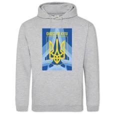 Hoodie with Print Coat of arms of Ukraine Hero Ghost of Kiev - 2XL grey