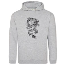 Hoodie with Print Chinese Dragon - 2XL grey