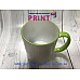 Cup with a green handle and a rim