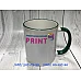 Cup with a dark green handle and a rim