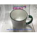 Cup with a dark green handle and a rim
