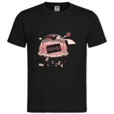 TBride And Groom On A Pink Car -shirt with Print Bride And Groom On A Pink Car - 2XL black