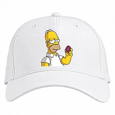 Baseball cap with Print The Simpsons Homer With Donut - white