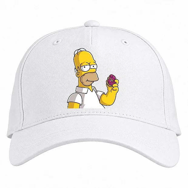 Baseball cap with Print The Simpsons Homer With Donut - white