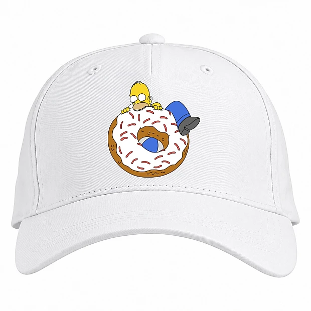 Baseball cap with Print The Simpsons Happy Homer - white