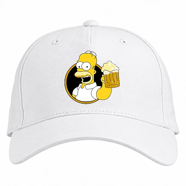Baseball cap with Print The Simpsons Homer With Beer - white