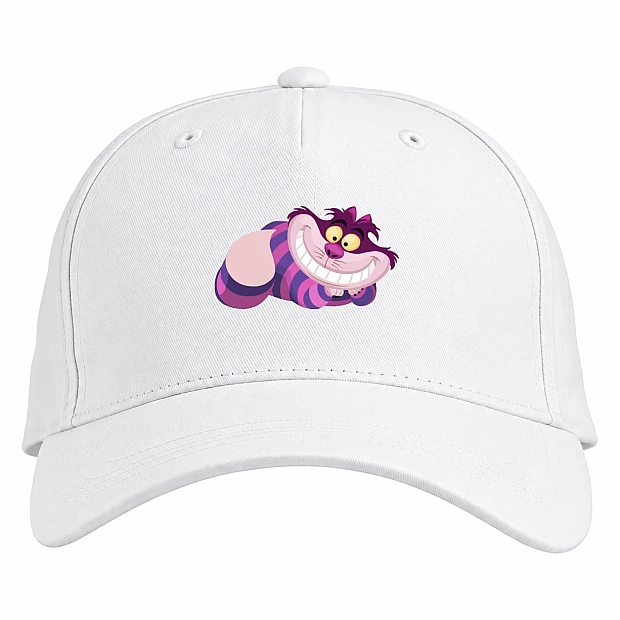 Baseball cap with Print Alice In Wonderland Cheshire Cat Print - white