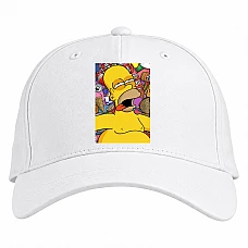 Baseball cap with Print The Simpsons Homer With Food - white