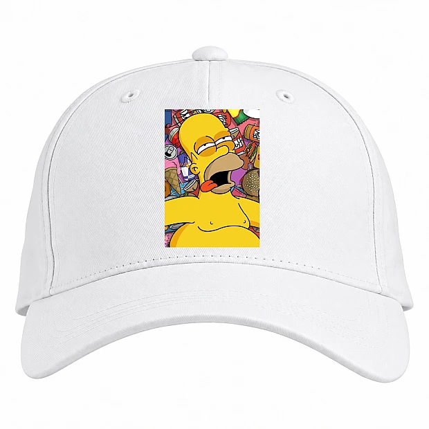 Baseball cap with Print The Simpsons Homer With Food - white