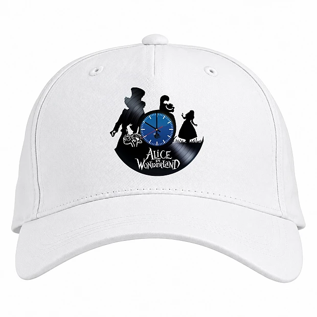 Baseball cap with Print Alice In Wonderland Clock - white