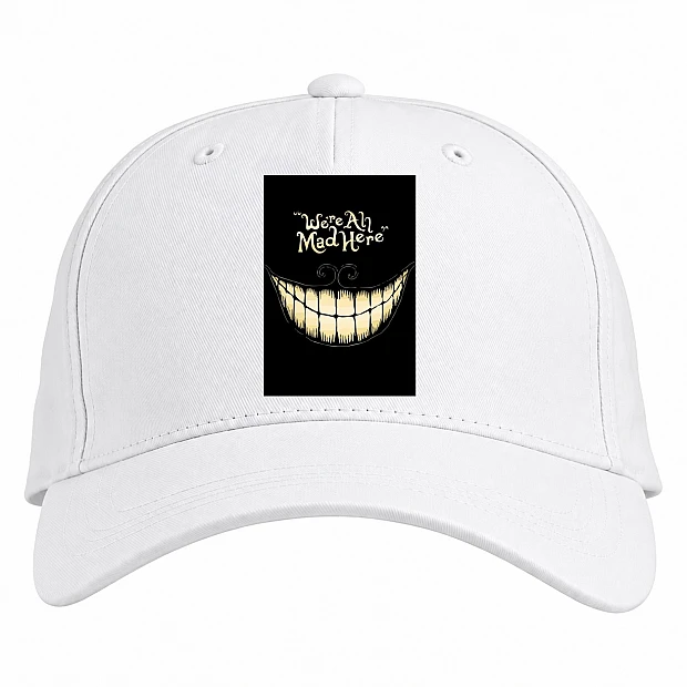 Baseball cap with Print Alice In Wonderland We Are All Mad Here Smile - white