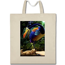 Eco bag with print Up Dug With Bird - beige