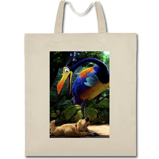 Eco bag with print Up Dug With Bird - beige