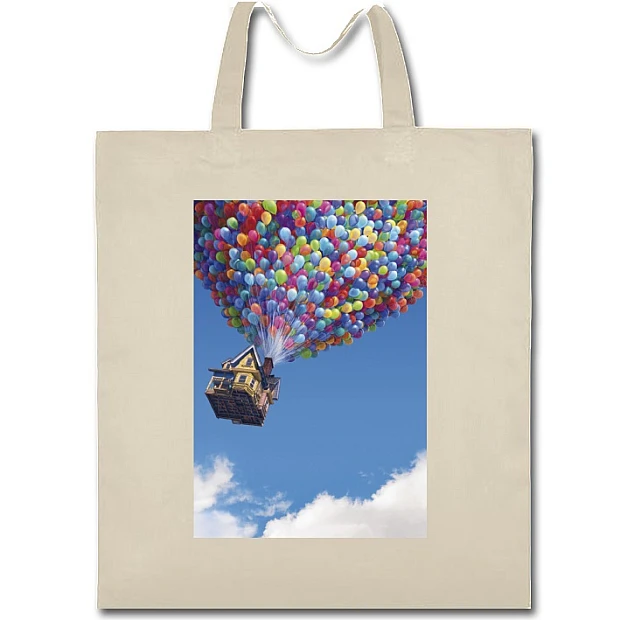 Eco bag with print Up Flying House - beige