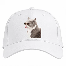 Baseball cap with Print Trendy Gray And White Cat - white