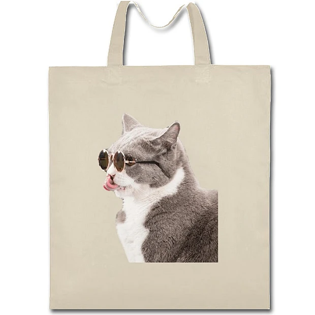 Eco bag with print Trendy Gray And White Cat - beige