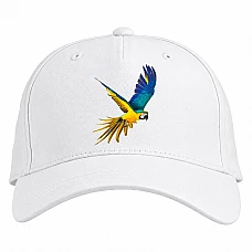 Baseball cap with Print Blue And Yellow Parrot Flies - white