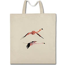Eco bag with print Two Flamingos Fly - beige
