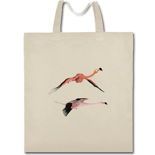 Eco bag with print Two Flamingos Fly - beige