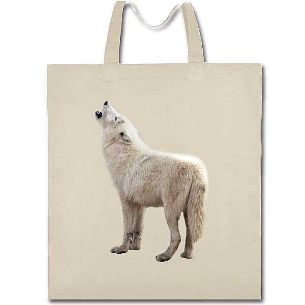 Eco bag with print White Wolf Howls - beige